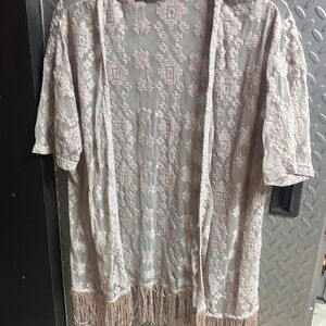 Maurices Lace Kimono with Fringe - Light Pink